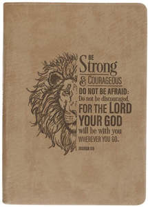 Gift Books: Be Strong and Courageous Lion Tan Faux Leather Journal with Zipper Closure - Joshua 1:9