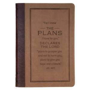 Men: Plans Cocoa Brown and Taupe Faux Leather Classic Journal with Zipper Closure - Jeremiah 29:11