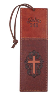 John 3:16 Collection Two-Tone Brown Faux Leather Bookmark With Cross