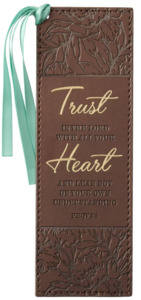 Trust With All Your Heart Brown Floral Faux Leather Bookmark - Proverbs 3:5