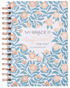 Sufficient Grace Teal Floral Spiral Journal - 2 Corinthians 12:9