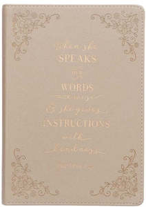 Gifts: When She Speaks Taupe Faux Leather Classic Journal - Proverbs 31:26