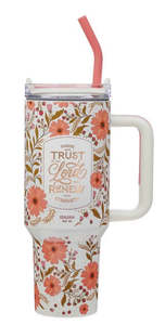 Trust In The Lord Coral Cascade 40 oz Stainless Steel Tumbler with Straw - Isaiah 40:31