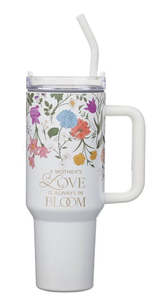 Grace White Wildflower 40 oz Stainless Steel Tumbler with Straw - 2 Corinthians 12:9