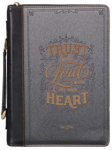 Gifts: Trust in the Lord Black and Gray Faux Leather Fashion Xtra Large Bible Cover - Proverbs 3:5