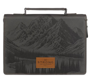Be Strong and Courageous Charcoal Gray Faux Leather Classic Medium Bible Cover - Joshua 1:9
