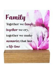 Family - Together we Laugh, Together we Cry. Ceramic plaque on wooden stand