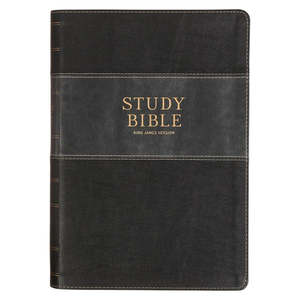 KJV Bible Study Bible Large Print Gray and Black Two-tone Faux Leather INDEXED 11 point font