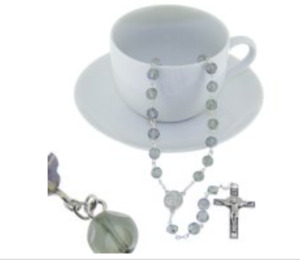 Gifts: Grey Green Glass Rosary - matt finish - 8mm beads - silver plated