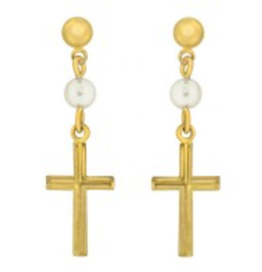 Gifts: Earrings Cross and Pearl gold plated - 25mm