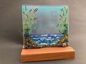 Seascapes: Seascape and flowers 15cm base by 15cm high