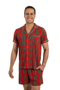 Christmas Pjs: Men's Luxe Bamboo Red Tartan Christmas Pyjamas