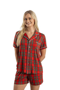 Ladies Christmas Pjs: Women's Luxe Bamboo Red Tartan Christmas Pyjamas