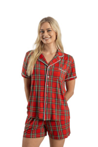 Ladies Christmas Pjs: Women's Luxe Bamboo Red Tartan Christmas Pyjamas