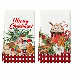 Home Interiors: Gingerbread Towel - Hot Chocolate Mug with Candy Cane and Cinnamon Sticks with Gingham boarder