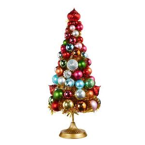 Tree Toppers 1: Multi Coloured Vintage Bauble Tree on Pedestal - Large