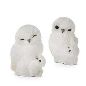 Raz Collection: White Owl with Baby Ornament - Eyes Open