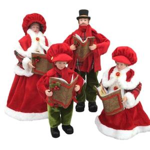 Raz Collection: Set of 4 Red, White Plaid Carollers