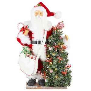 Raz Collection: Peppermint Santa with Light Up tree