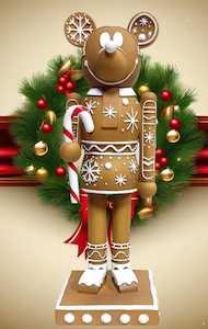 Gingerbread Themed Mickey Mouse holding a Candy Cane