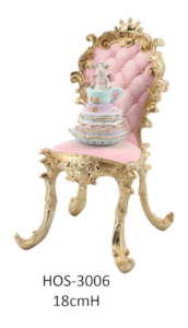 Pastel Pink with Gold Trim Elegant Chair with Stacked Cups and a Wee Mouse