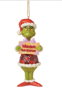 All Things Disney Mickey Mouse Snoopy Sleeping Beauty And More: Dr Seuss - The Grinch  -  Grinch with Bad Attitude Sign - Hanging Ornament
