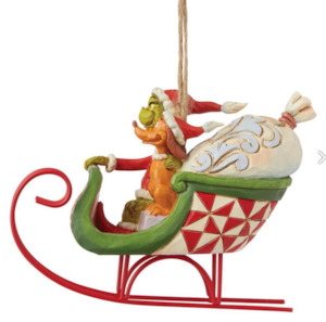Jim Shore  - The Grinch - Grinch and Max in Sleigh - Hanging Ornament