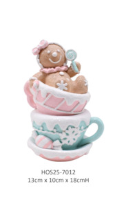 Two Stacked Candy Pastel Blue and Pink Teacups with Gingerbread