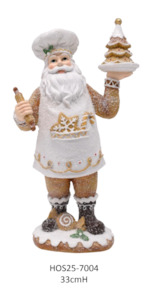 Gingerbread Themed Santa Holding Rolling Pin and Gingerbread Tree