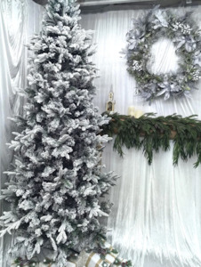 Green Flocked Slim Mixed Pine Tree  - 9 foot