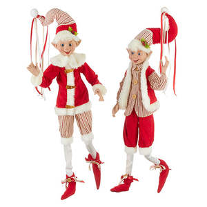 Raz Collection: Ticking stripe Posable Elf - 30 inches