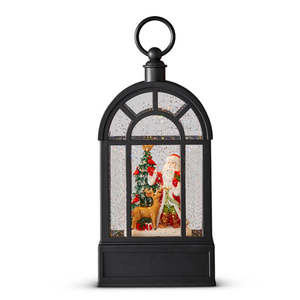 Santa and Deer with Tree Musical ands Glitter Light Lantern