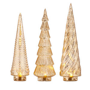 Raz Collection: Gold Mercury Glass Lit Trees - Set of three