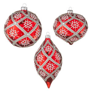 Raz Collection: Snowflake Jewelled on Red Background Hanging Ornaments