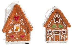 Gingerbread Peppermint And Candy Range: Gingerbread House Hanging Decoration with Green Holly Leaves