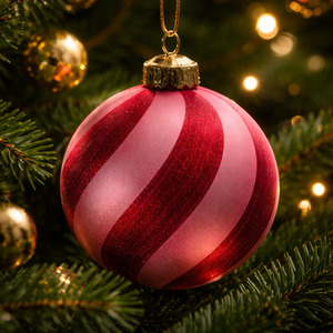Gingerbread Peppermint And Candy Range: Matt and Velvet Red swirled Bauble