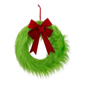 Fluffy Green Wreath with Red Bow
