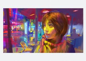 Prints: 'Street Cafe in Rain' | Giclée Print