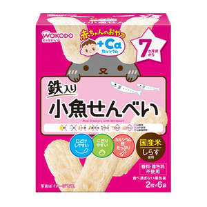 Frontpage: Wakodo baby snack small fish rice crackers 7+ months 20g 2pieces x 6 bags