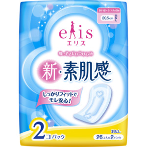 Elleair Elis New Bare Skin Feel 20.5cm for Heavy to Normal Flow Days Wingless 52pcs