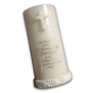 Products: Personalised Pillar Candles Wax Decoration Church Candles