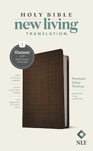 NLT  Bible Thinline Premium Value Filament Dark Brown Cross LeatherLike