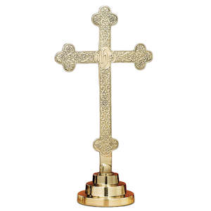 Crosses And Crucifixes: Altar Cross 22 Inch Brass (Budded) Round Base