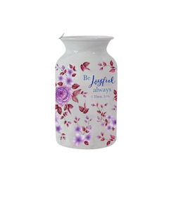 Vase Metal Purple Floral - Be Joyful Always