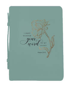 Bible Cases Accessories: Bible Cover Green Gold Flower - I Have Hidden Your Word.. (XL)