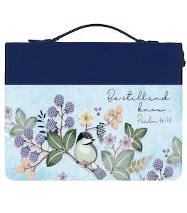Bible Cases Accessories: Bible Cover Blue Twotone Floral - Be Still and Know (XL)