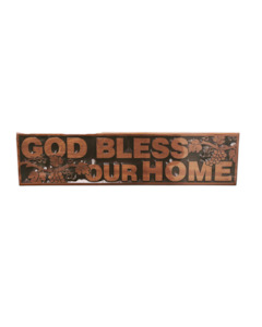 Plaque Mahogany - God Bless Our Home... 60X15Cm