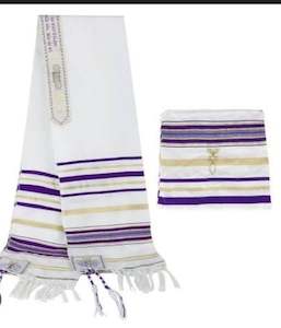 Prayer Shawl (Tallit) Purple/White 72x22 inch