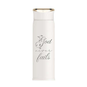 Bottle Flask S/Steel White - God Never Fails