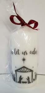 Advent: Advent Candle Blk/White - O Come Let Us... (Manger scene)